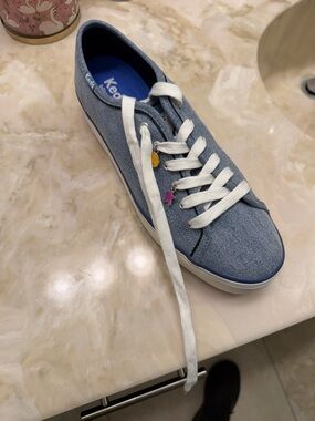 Keds Light Blue Canvas Low-Top Sneaker with White Laces